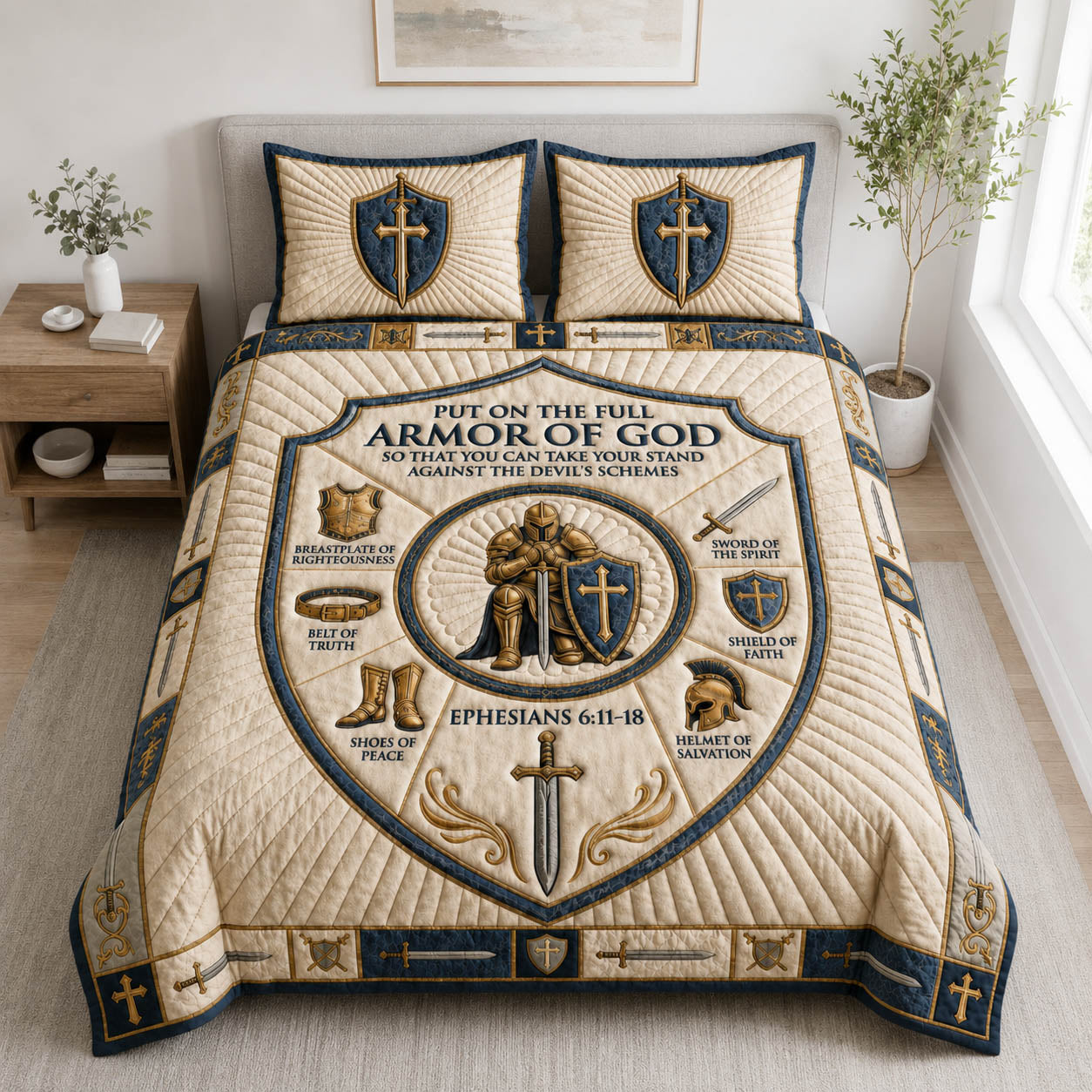 Denim Faith Armor Of God 3-Piece Quilted Bedding Set GFTOLAN1090