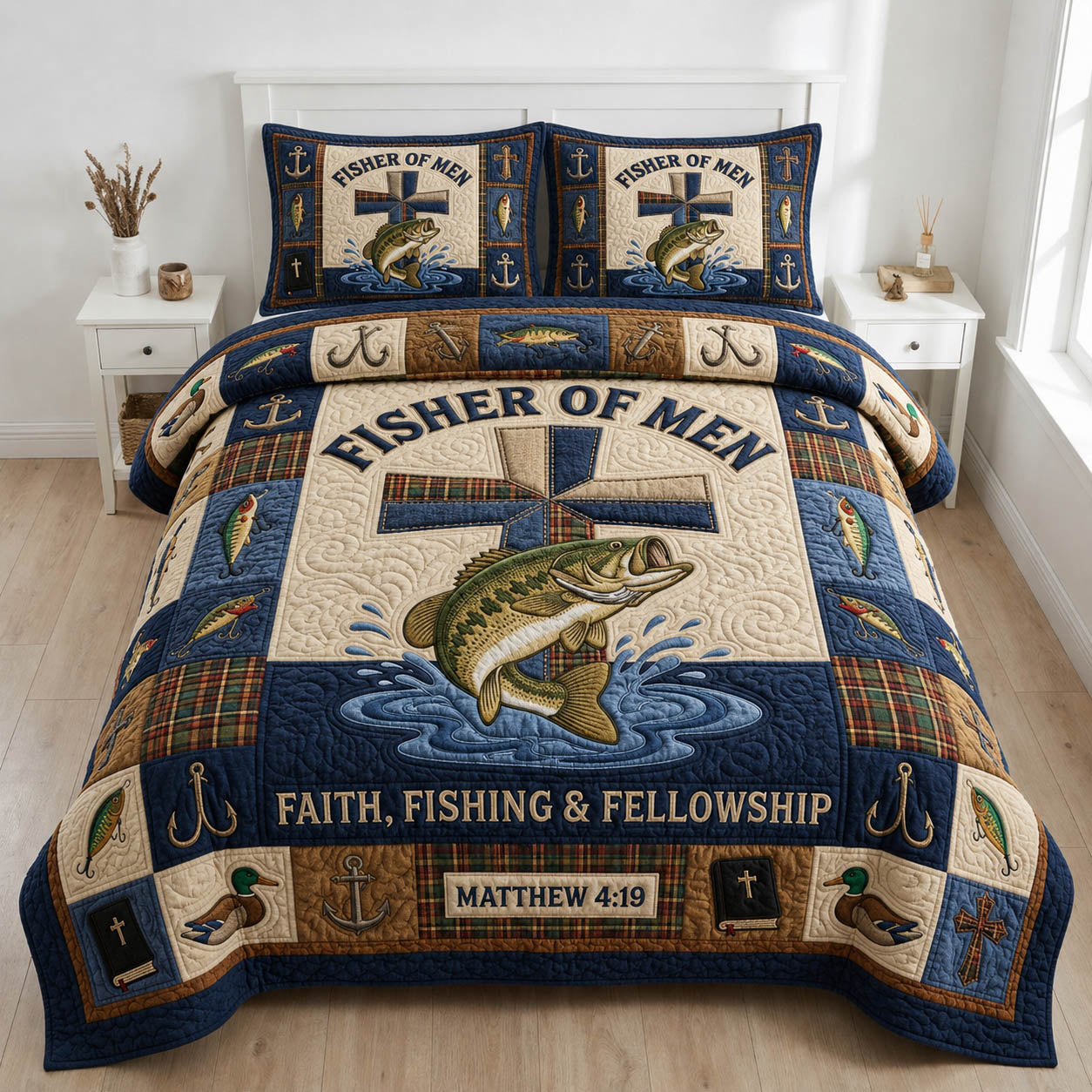 Fisher Of Men 3-Piece Quilted Bedding Set GFTOLAN1093