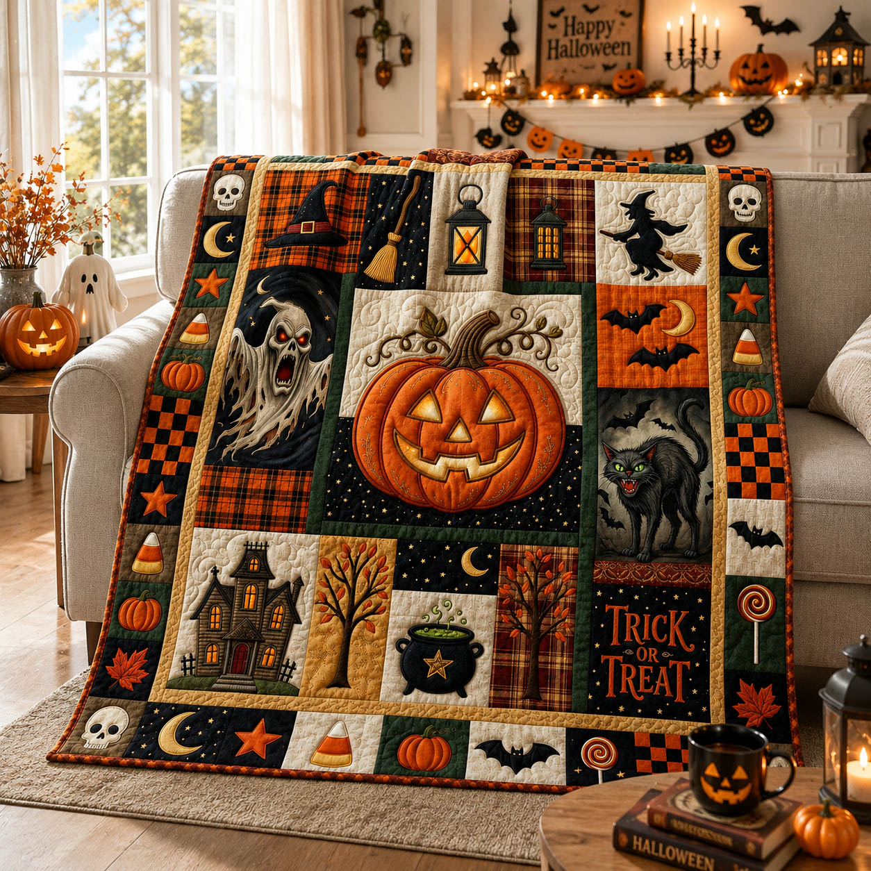 Halloween Patchwork Quilted Blanket GFTOLAN1106