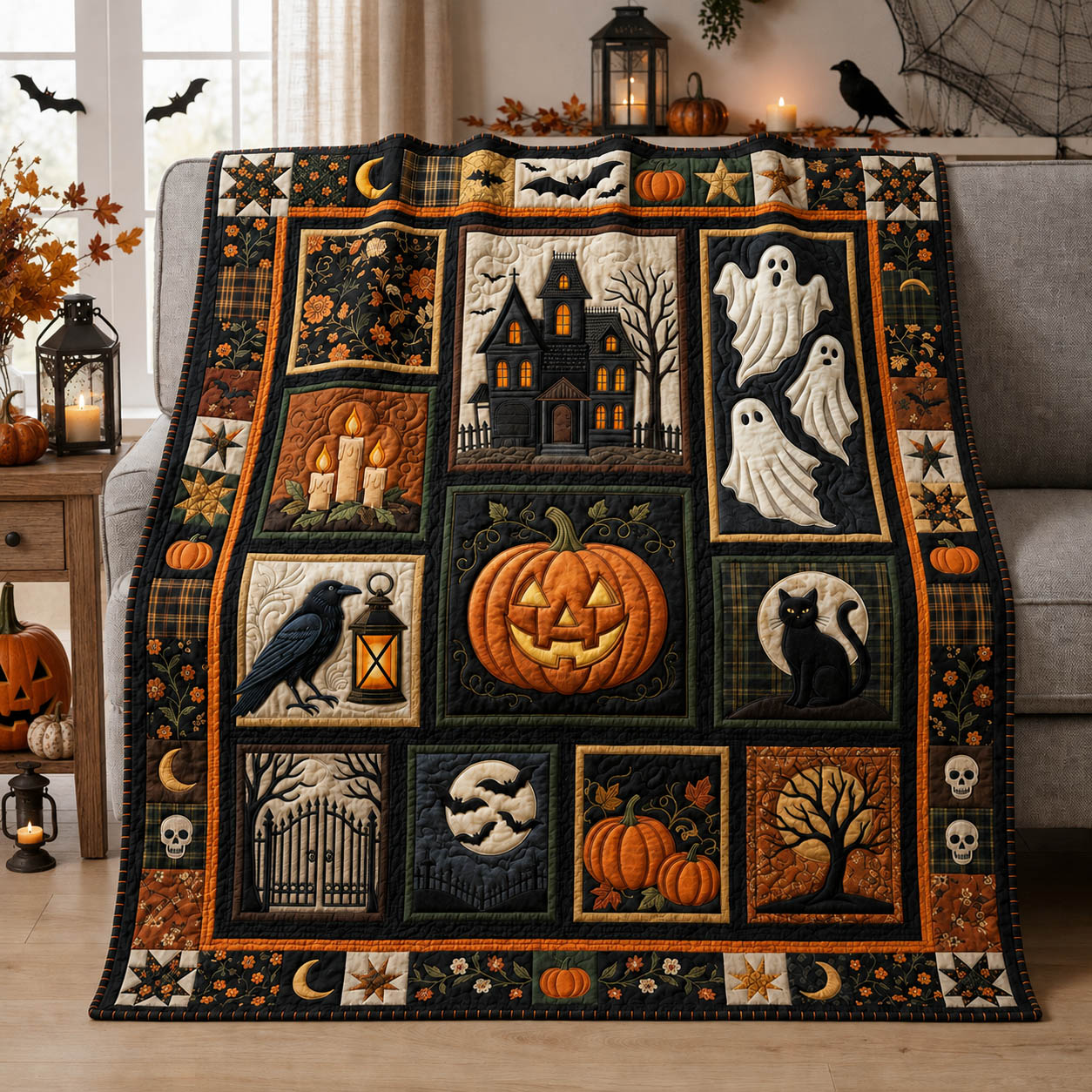 Halloween Patchwork Quilted Blanket GFTOLAN1109