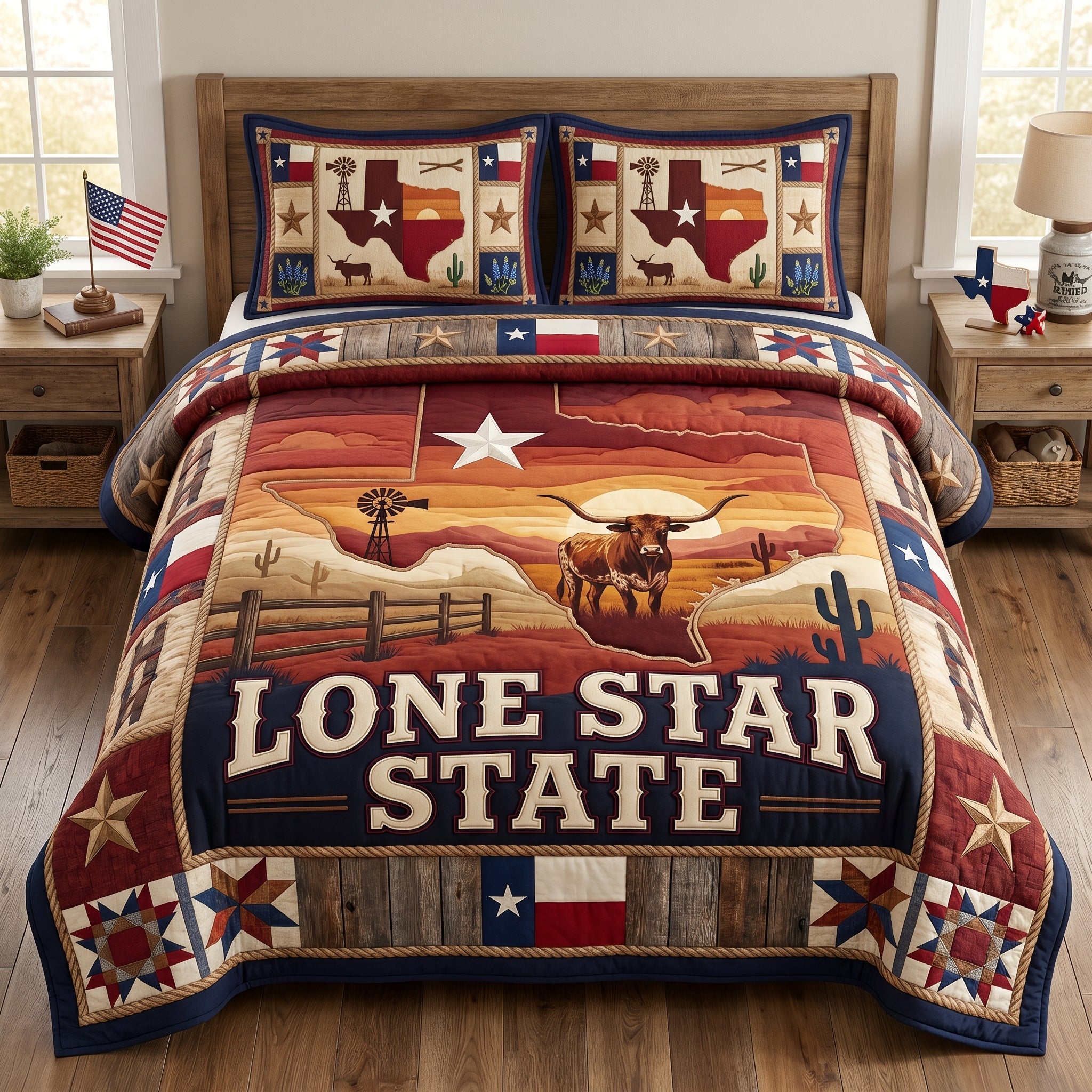 Lone Star State Texas 3-Piece Quilted Bedding Set GFTOLAN169