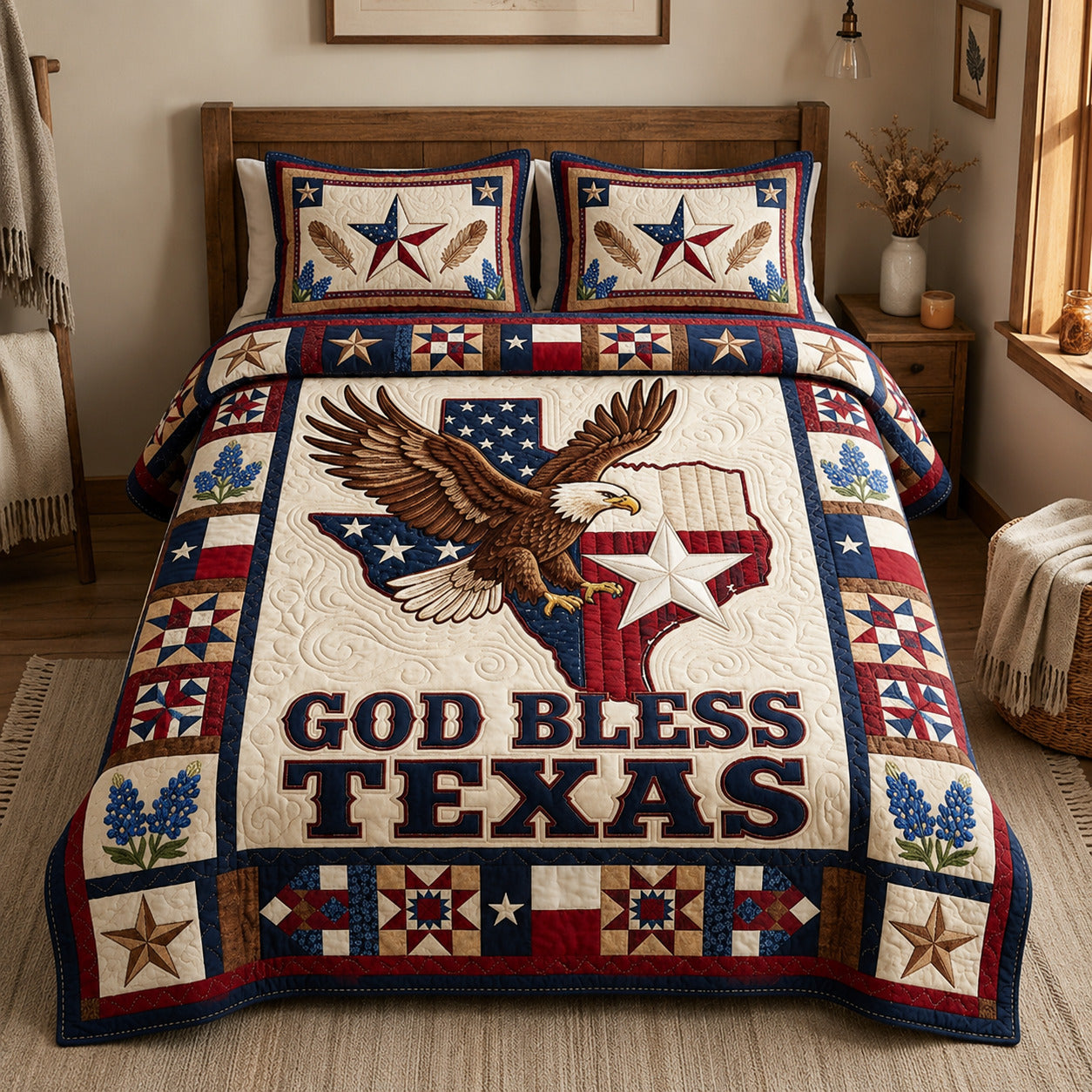 God Bless Texas 3-Piece Quilted Bedding Set GFTOLAN171