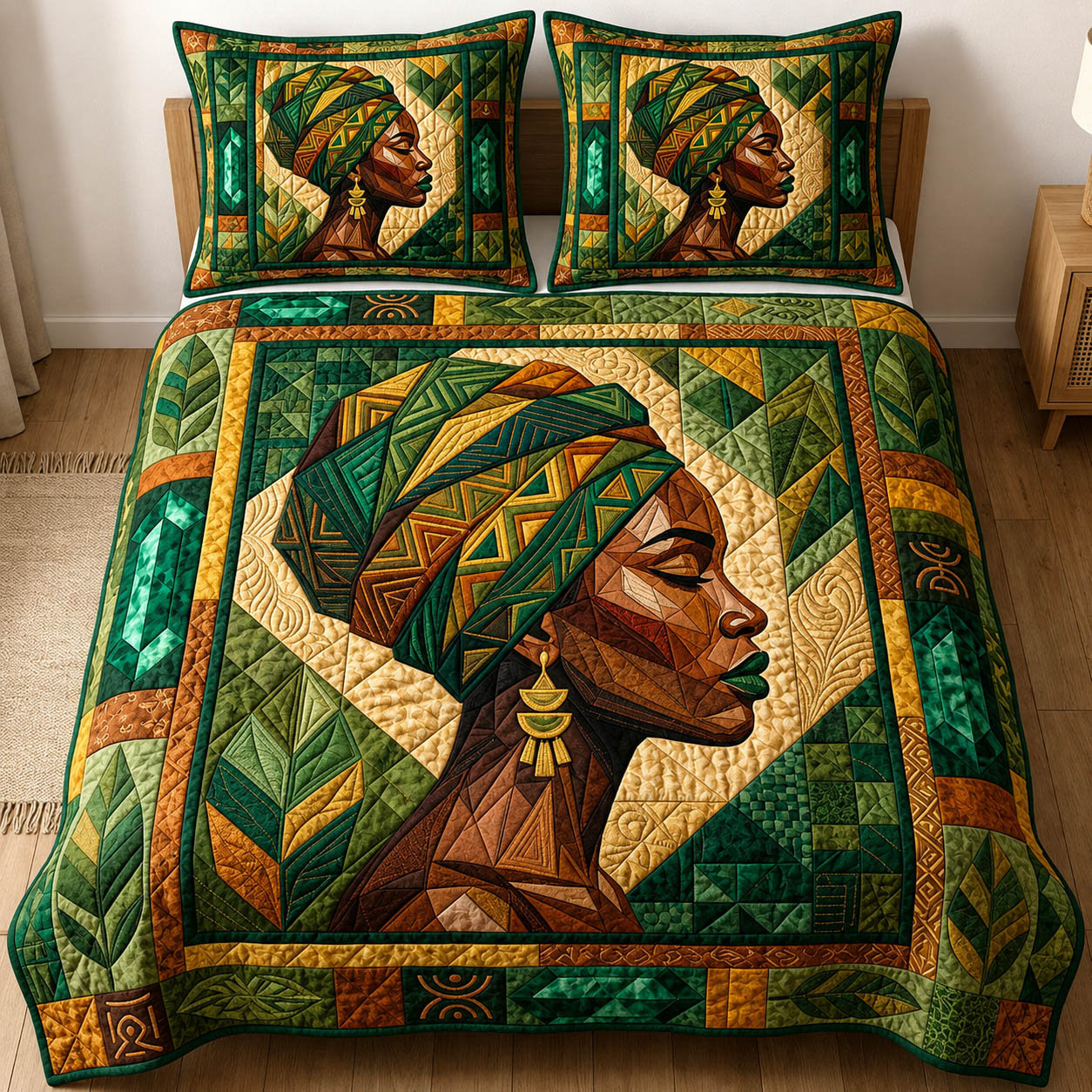 Emerald Melanin 3-Piece Quilted Bedding Set GFTOLAN213