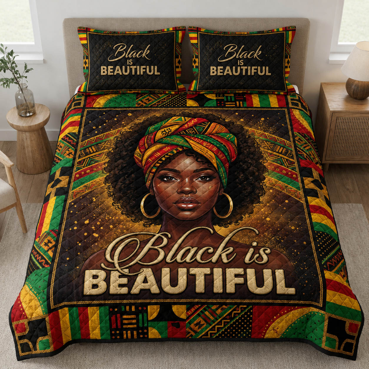 Black Beauty 3-Piece Quilted Bedding Set GFTOLAN215