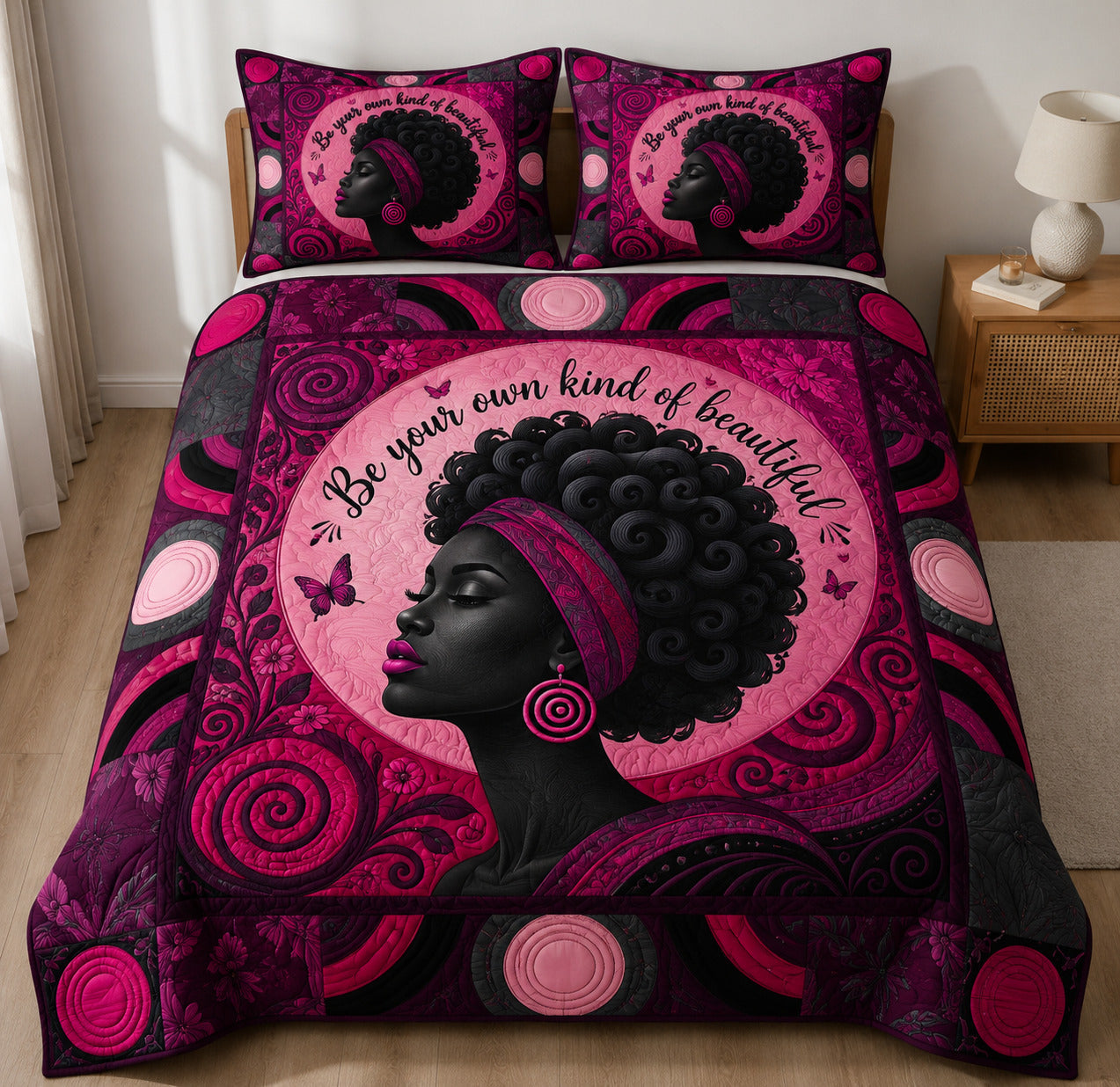 Pink Melanin Queen 3-Piece Quilted Bedding Set GFTOLAN230