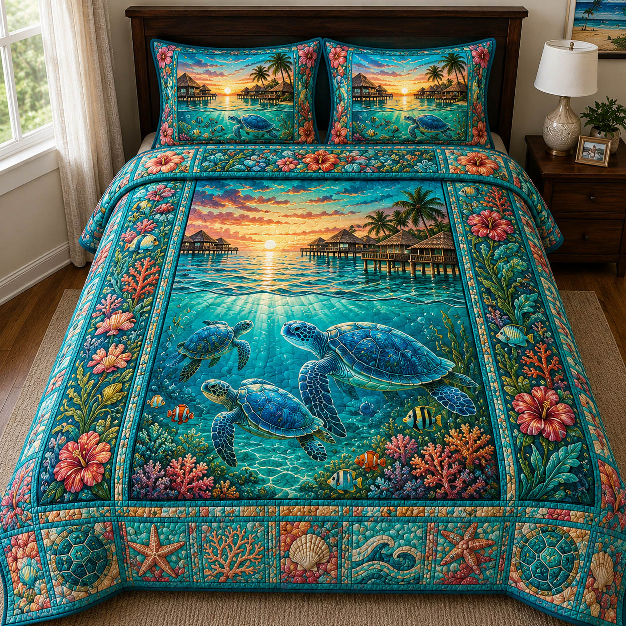 Sea Turtle 3-Piece Quilted Bedding Set GFTOLAN253
