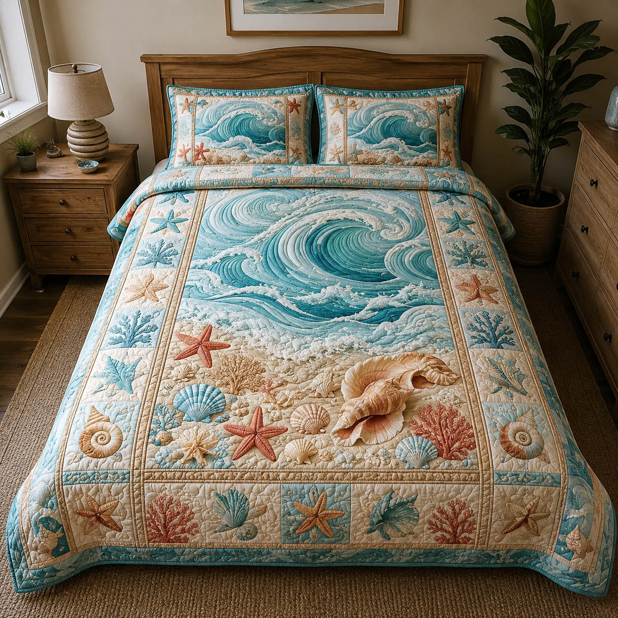 Coastal Wave 3-Piece Quilted Bedding Set GFTOLAN254