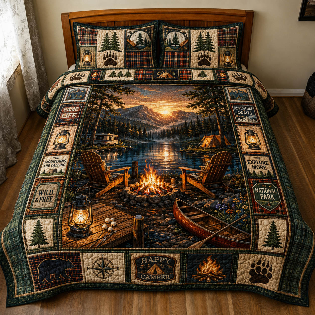 Campfire Escape 3-Piece Quilted Bedding Set GFTOLAN258