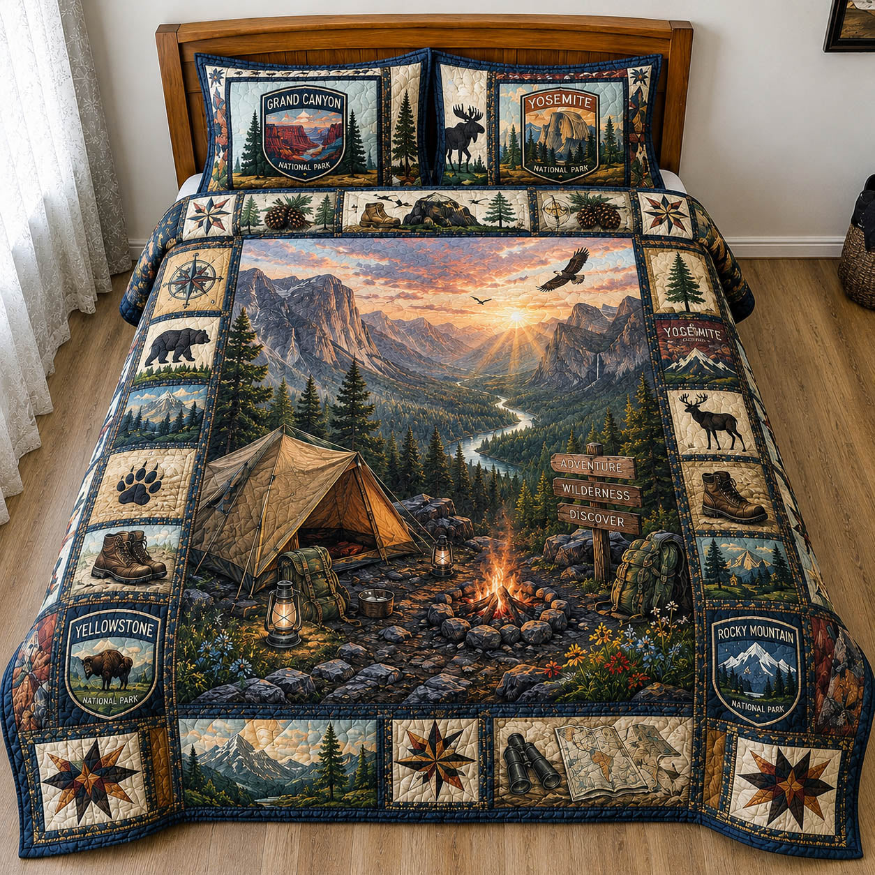 National Parks Camping 3-Piece Quilted Bedding Set GFTOLAN260