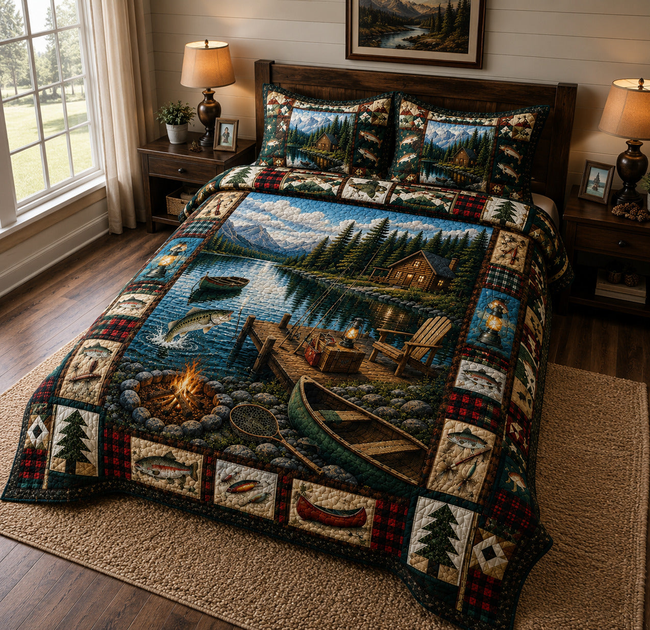 Lake Cabin Camping 3-Piece Quilted Bedding Set GFTOLAN261