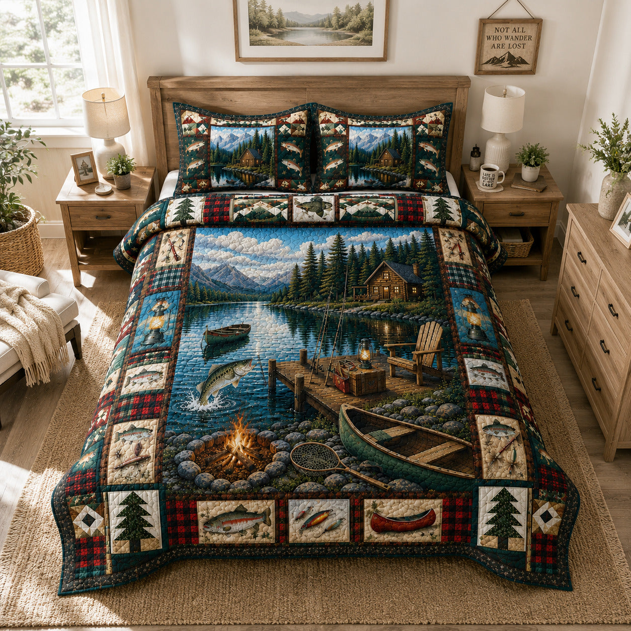 Lake Cabin Camping 3-Piece Quilted Bedding Set GFTOLAN261