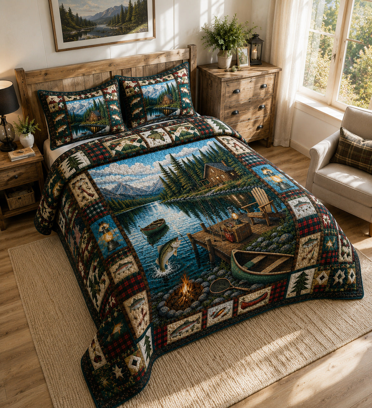 Lake Cabin Camping 3-Piece Quilted Bedding Set GFTOLAN261