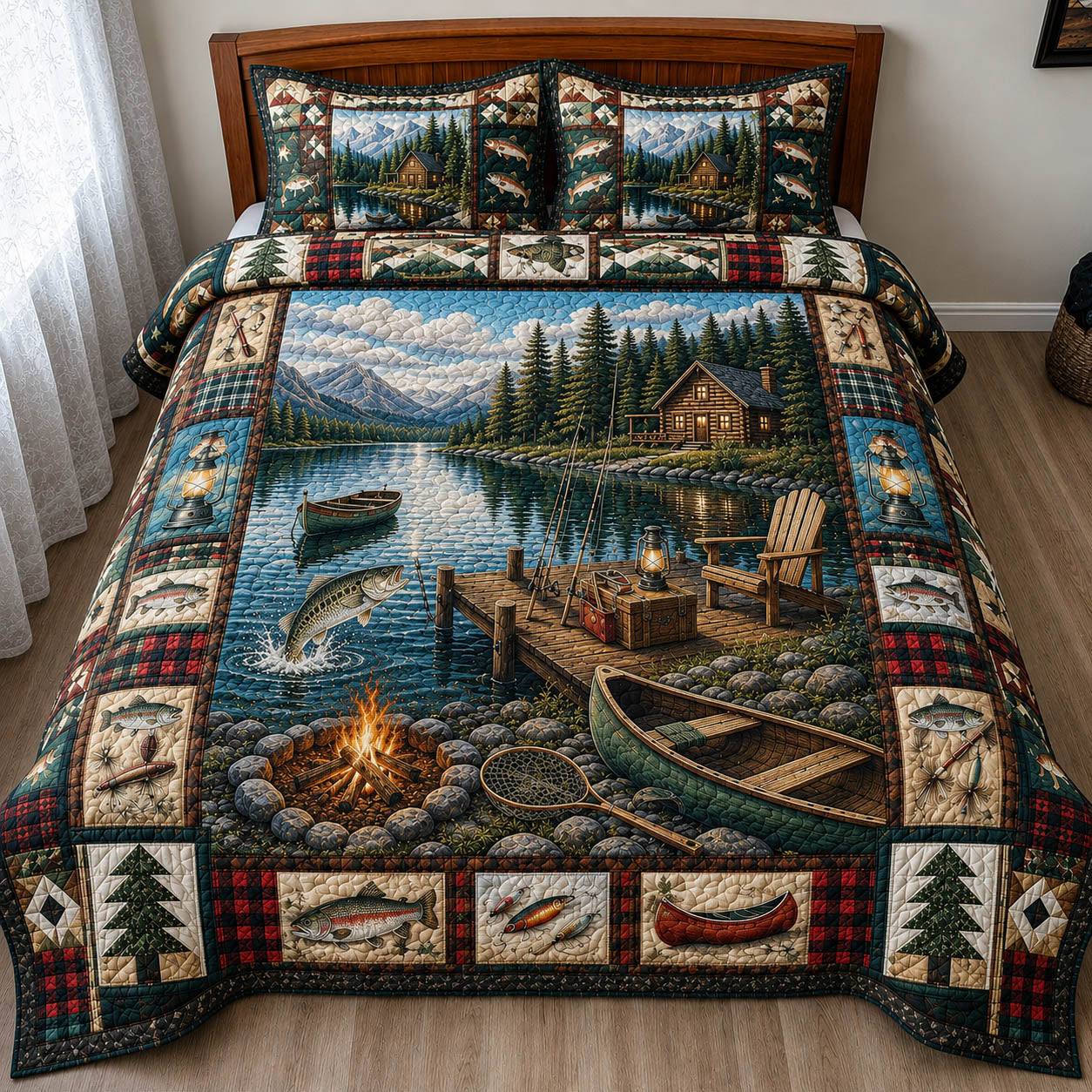 Lake Cabin Camping 3-Piece Quilted Bedding Set GFTOLAN261