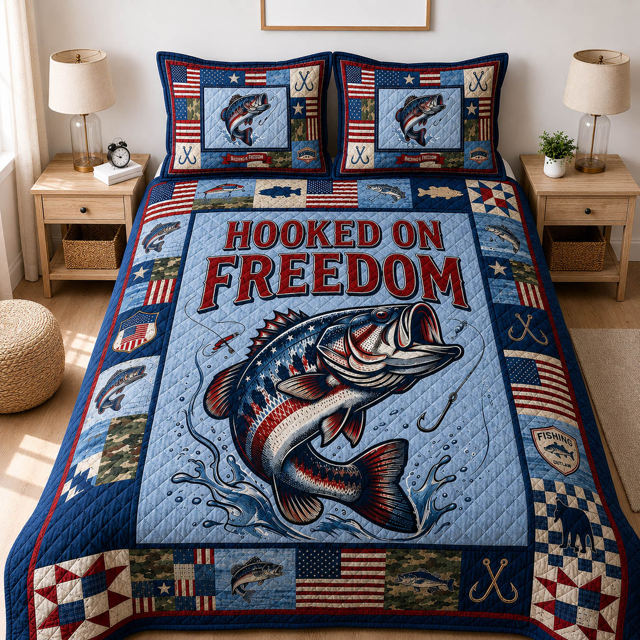 Fishing US 3-Piece Quilted Bedding Set GFTOLAN275