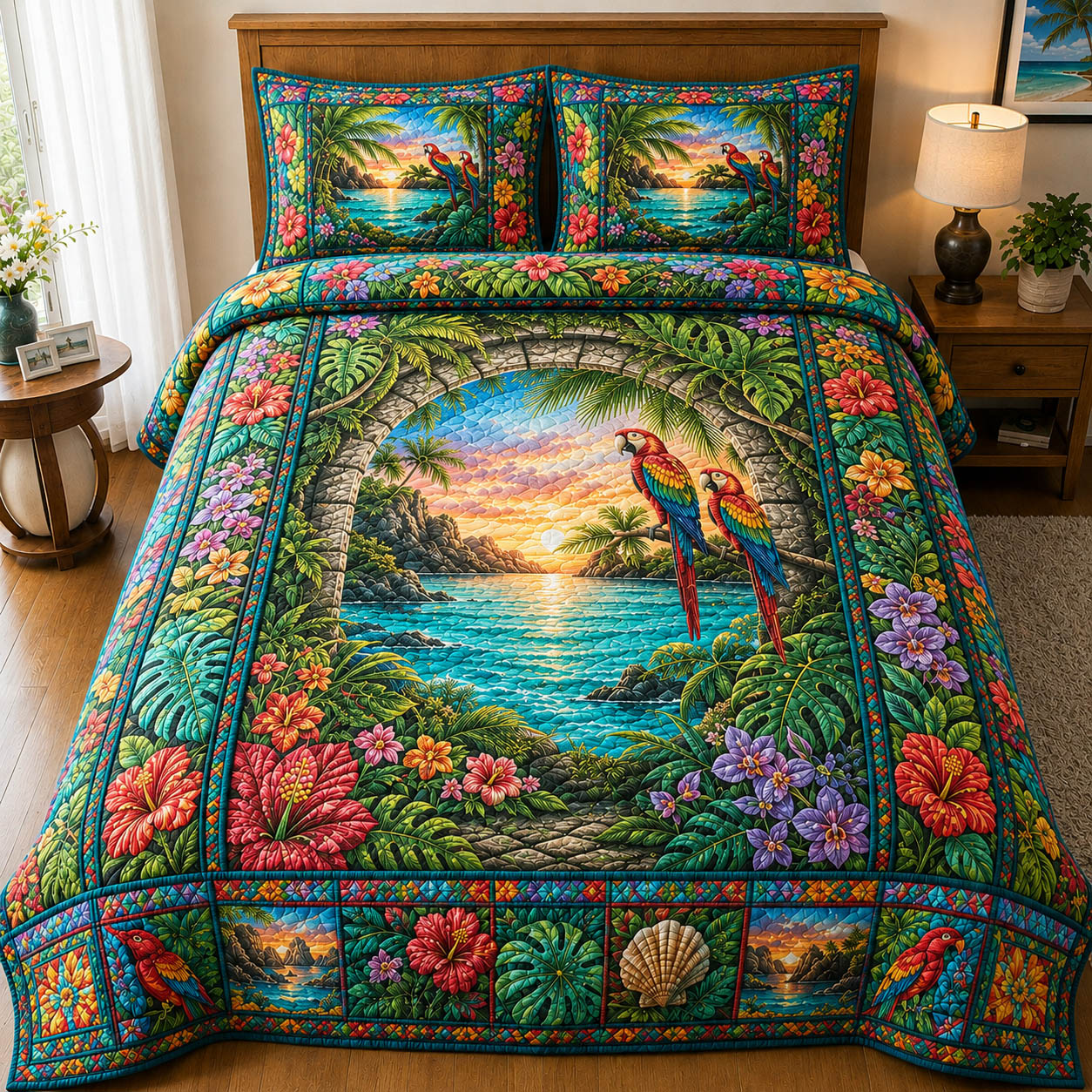 Tropical Beach 3-Piece Quilted Bedding Set GFTOLAN298
