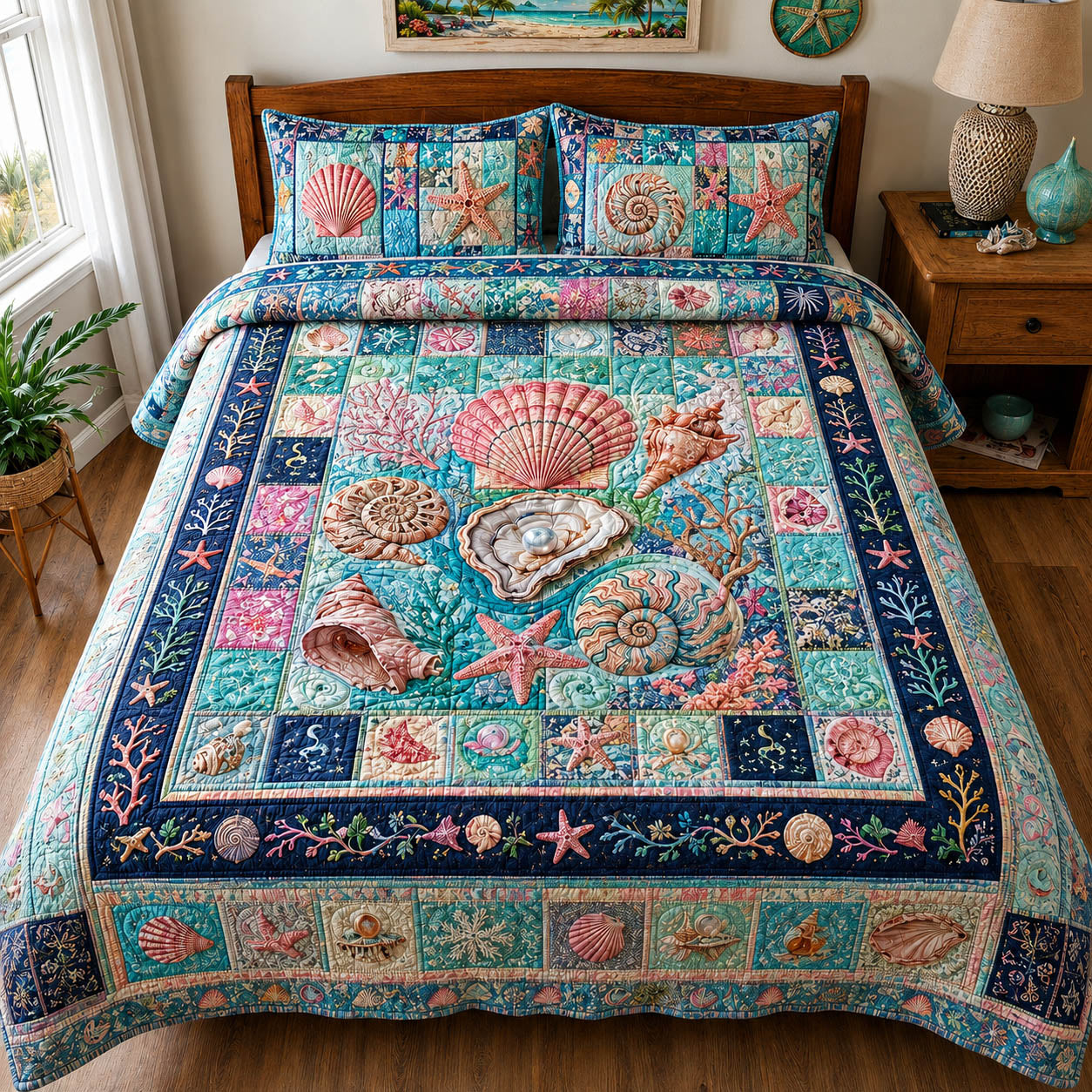 Coastal Pearls 3-Piece Quilted Bedding Set GFTOLAN302
