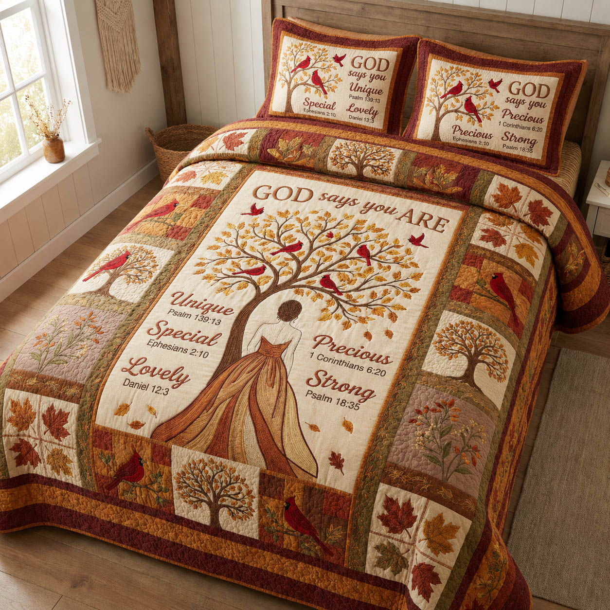 Cardinal God Says You Are 3-Piece Quilted Bedding Set GFTOLAN317
