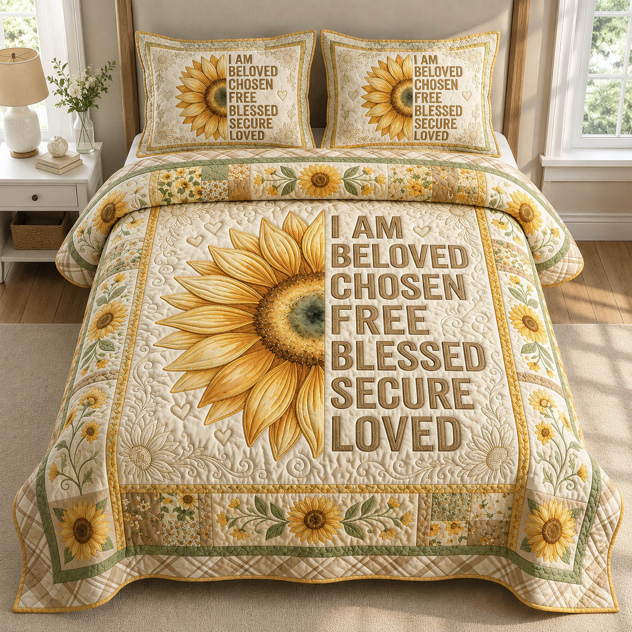 Faith Sunflower 3-Piece Quilted Bedding Set GFTOLAN319