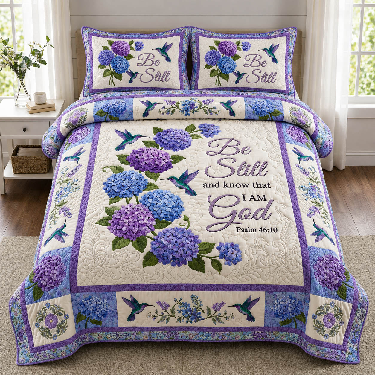 Christian Hydrangea Garden 3-Piece Quilted Bedding Set GFTOLAN323