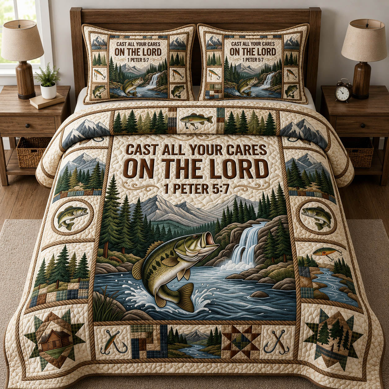 Cast All Your Cares On tThe Lord 3-Piece Quilted Bedding Set GFTOLAN327