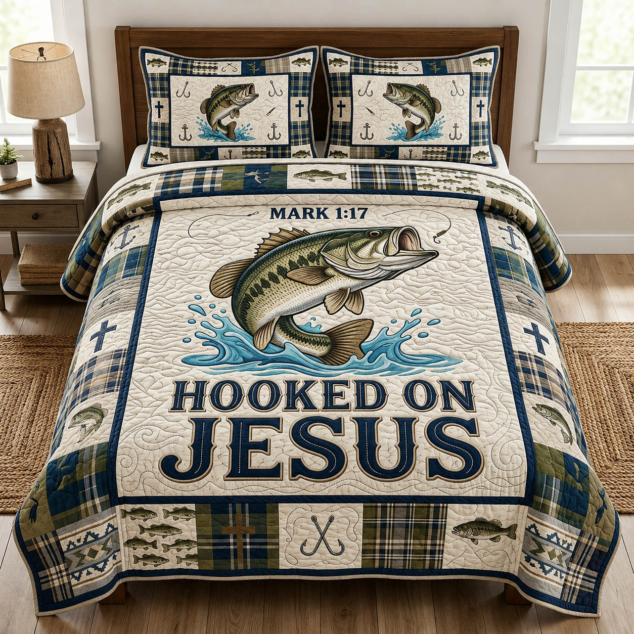 Hooked On Jesus 3-Piece Quilted Bedding Set GFTOLAN328