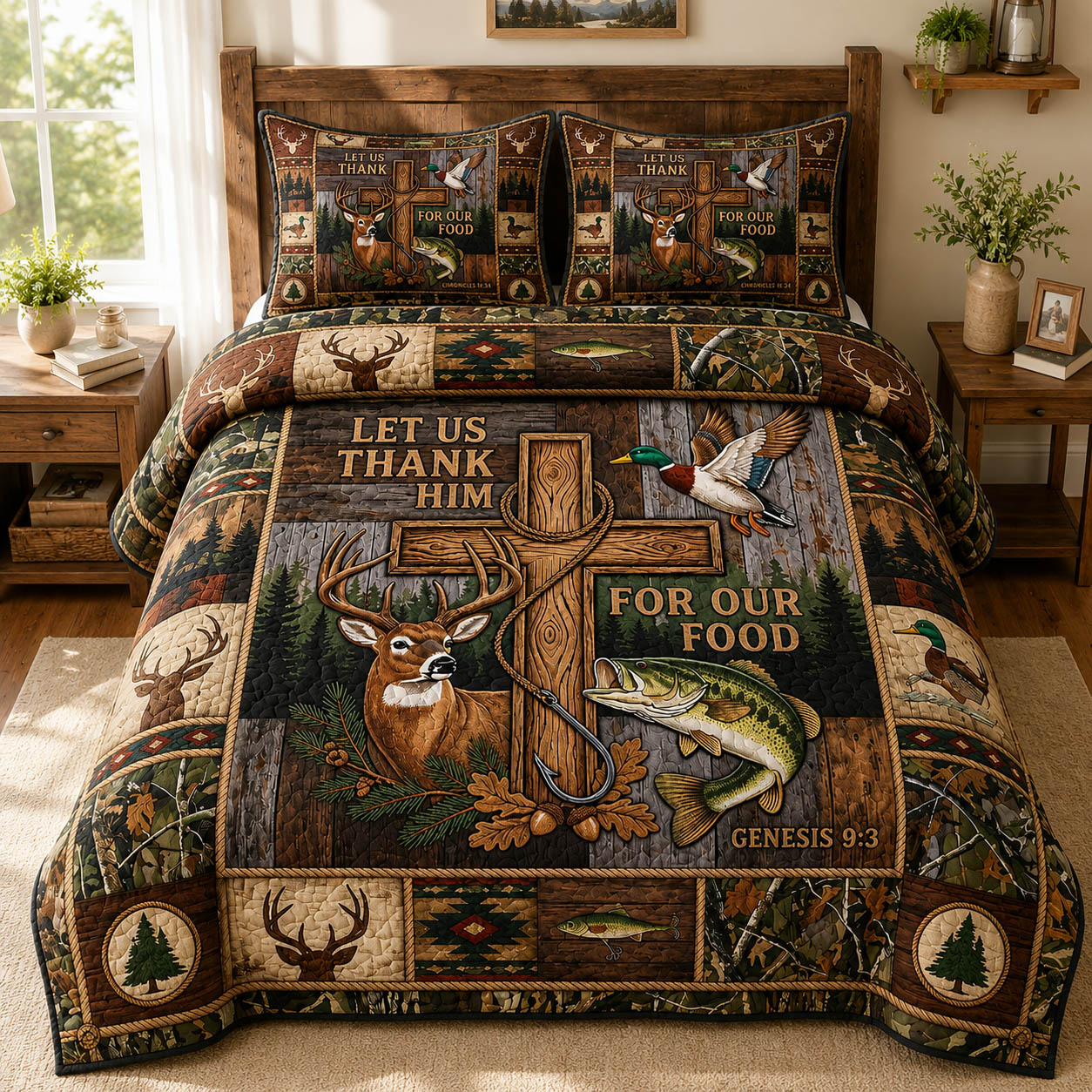 Let Us Thank Him For Our Food 3-Piece Quilted Bedding Set GFTOLAN329