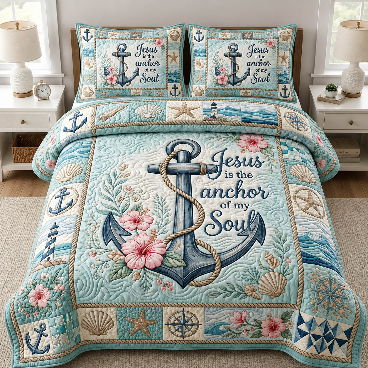 Jesus Is The Anchor  3-Piece Quilted Bedding Set GFTOLAN330