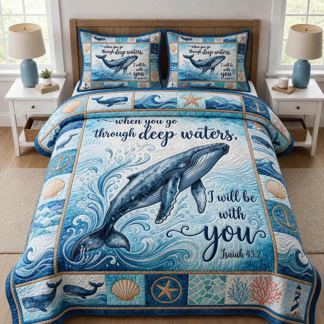 Whale Deep Waters 3-Piece Quilted Bedding Set GFTOLAN333