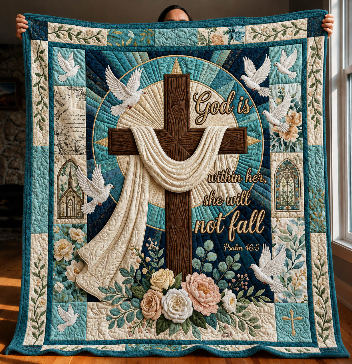 God Is Within Her Quilted Blanket GFTOLAN340