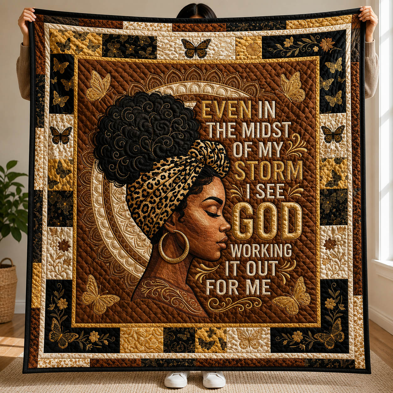 Faith Afro Woman Quilted Blanket GFTOLAN347