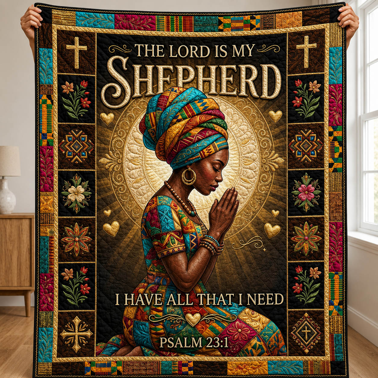 Black Prayer Quilted Blanket GFTOLAN348