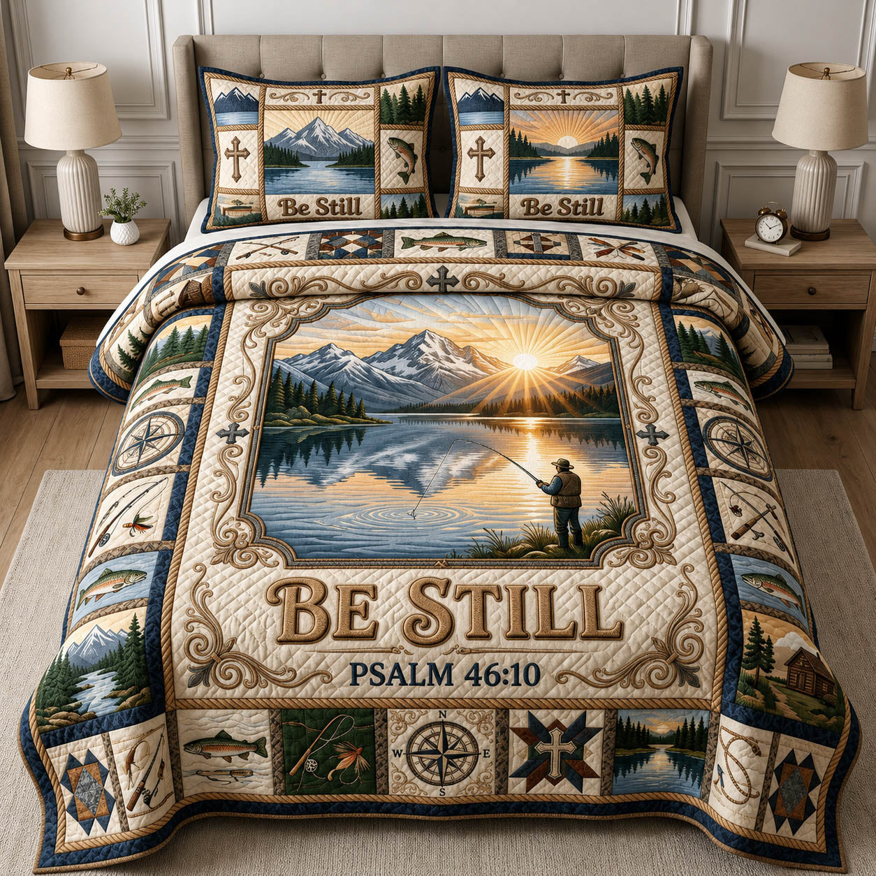 Fishing Be Still 3-Piece Quilted Bedding Set GFTOLAN398