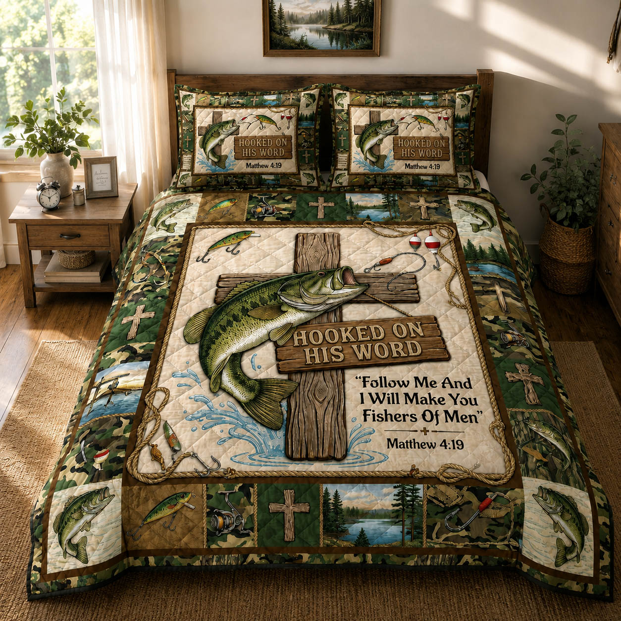 Hooked On His Words 3-Piece Quilted Bedding Set GFTOLAN402