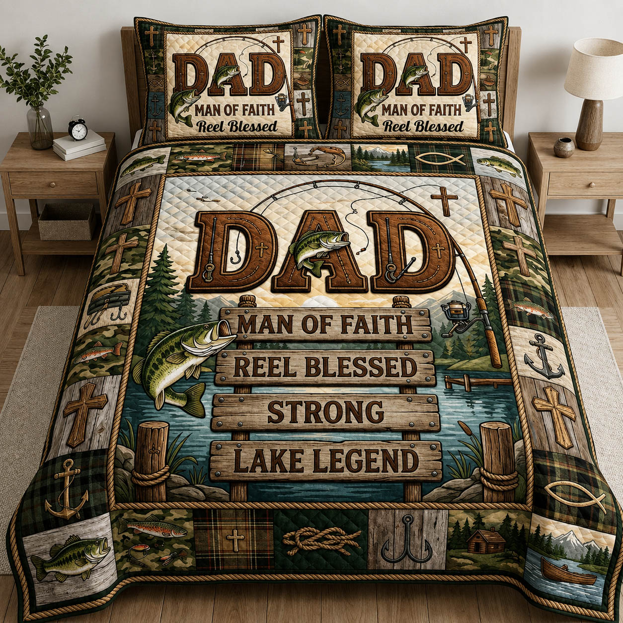 Christian Fishing Dad 3-Piece Quilted Bedding Set GFTOLAN403