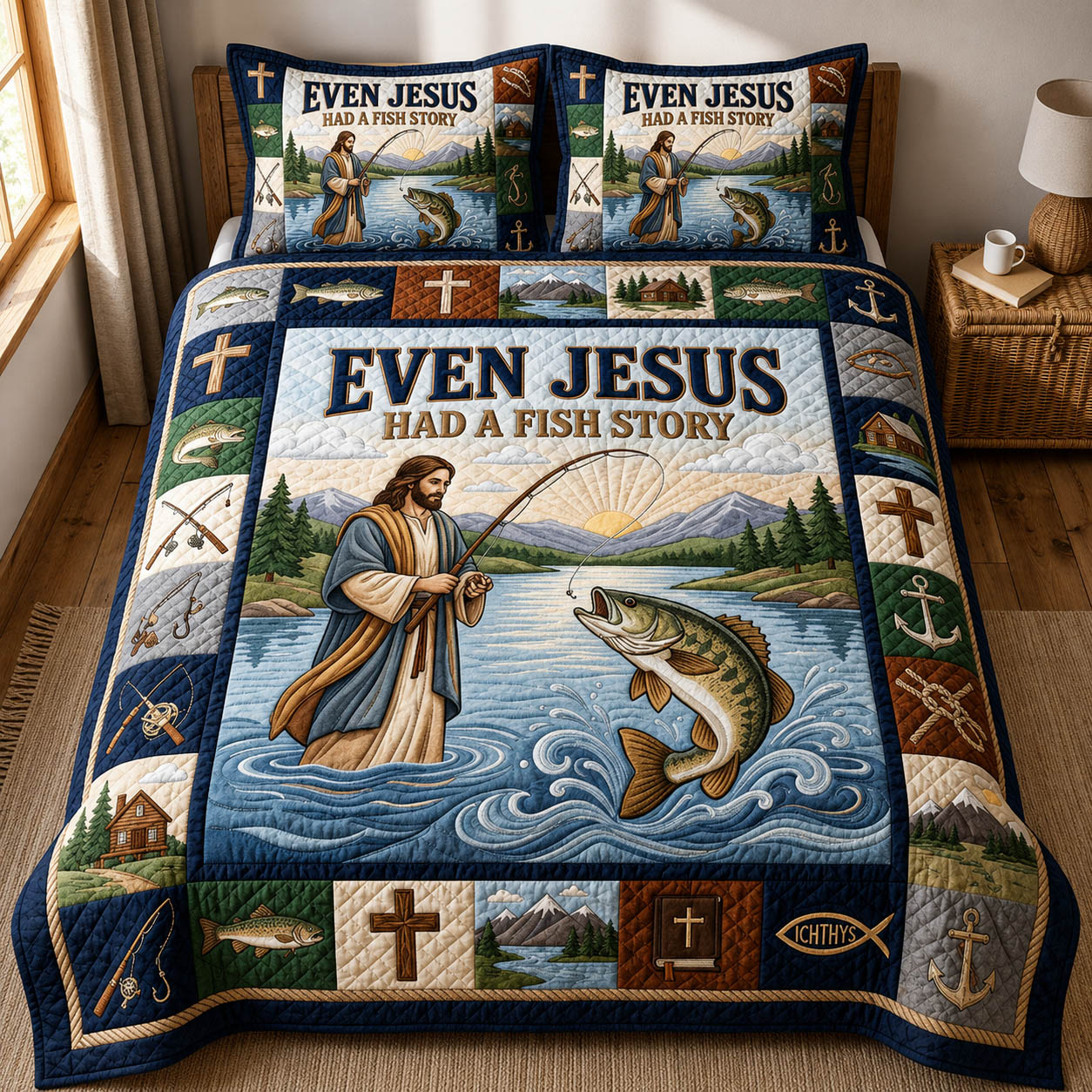 Even Jesus Had A Fish Story 3-Piece Quilted Bedding Set GFTOLAN404