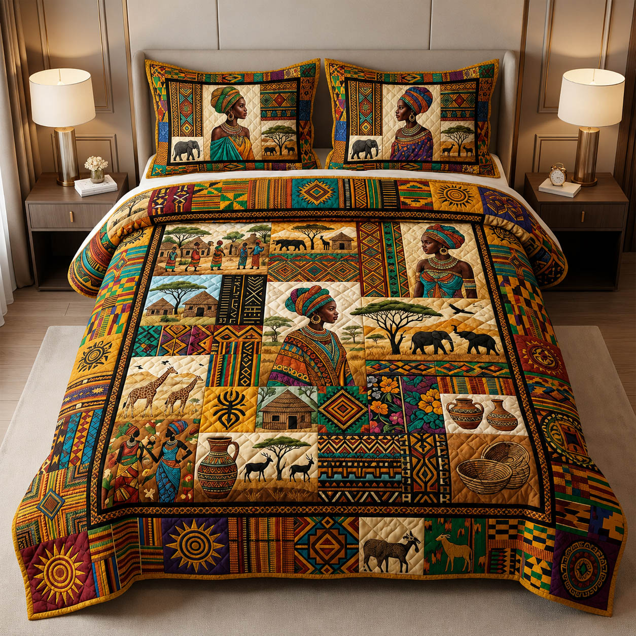 African Heritage 3-Piece Quilted Bedding Set GFTOLAN405