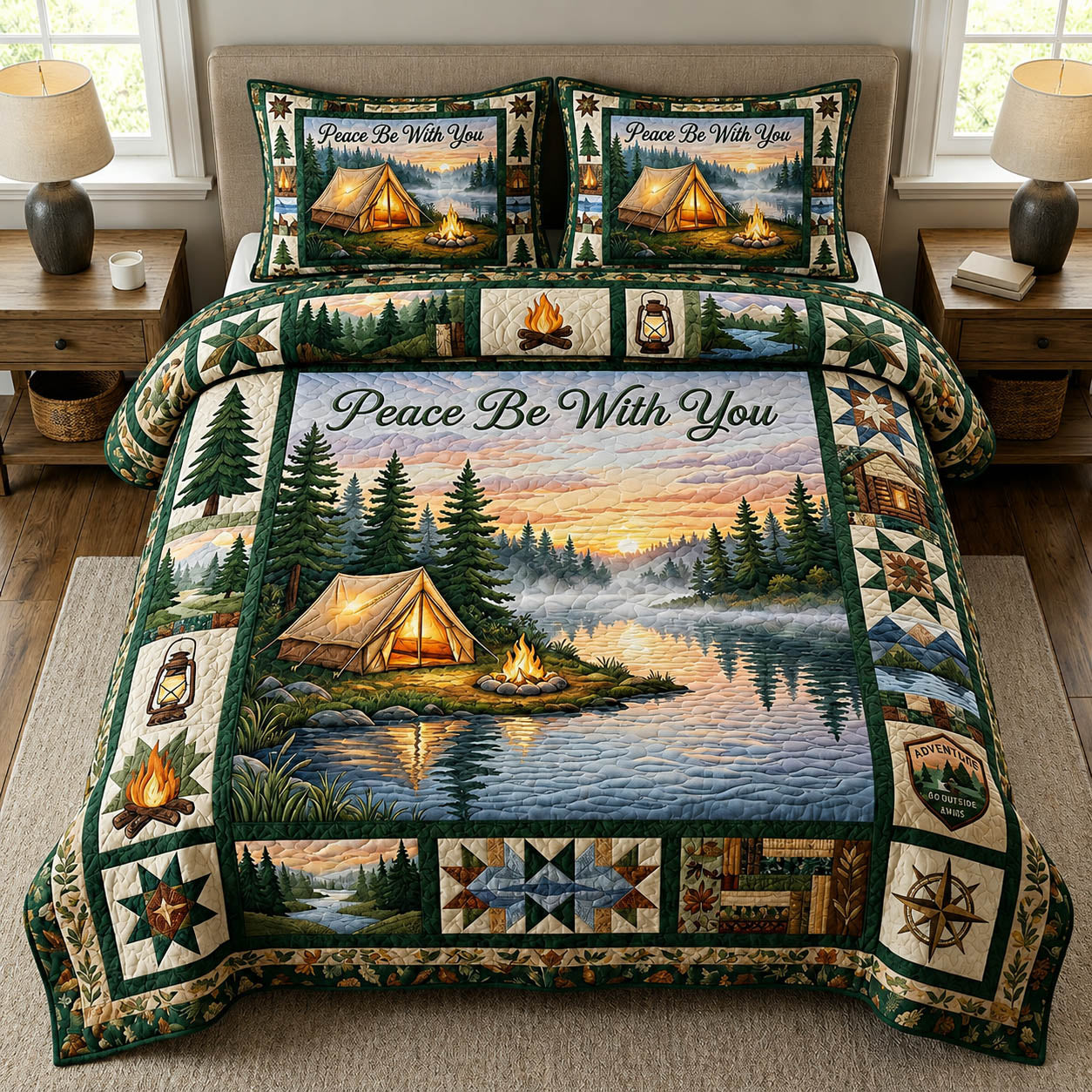 Lakeside Campfire 3-Piece Quilted Bedding Set GFTOLAN487