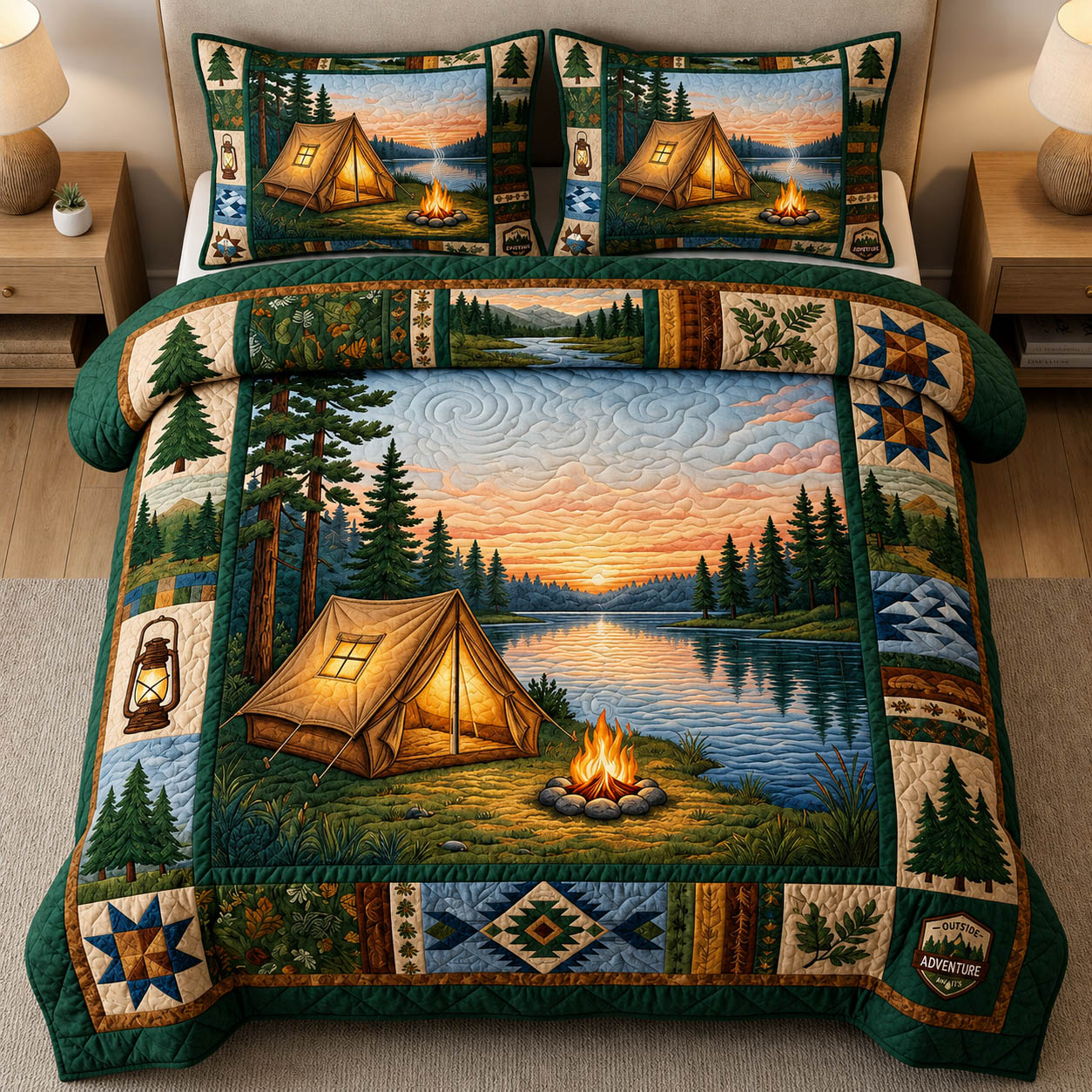 Lakeside Campfire 3-Piece Quilted Bedding Set GFTOLAN488