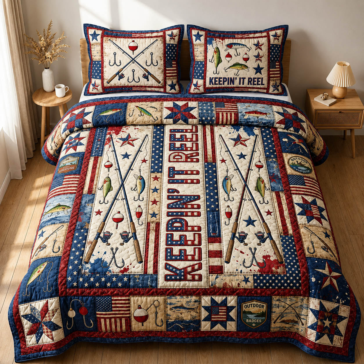 Fishing Keeping It Reel 3-Piece Quilted Bedding Set GFTOLAN491
