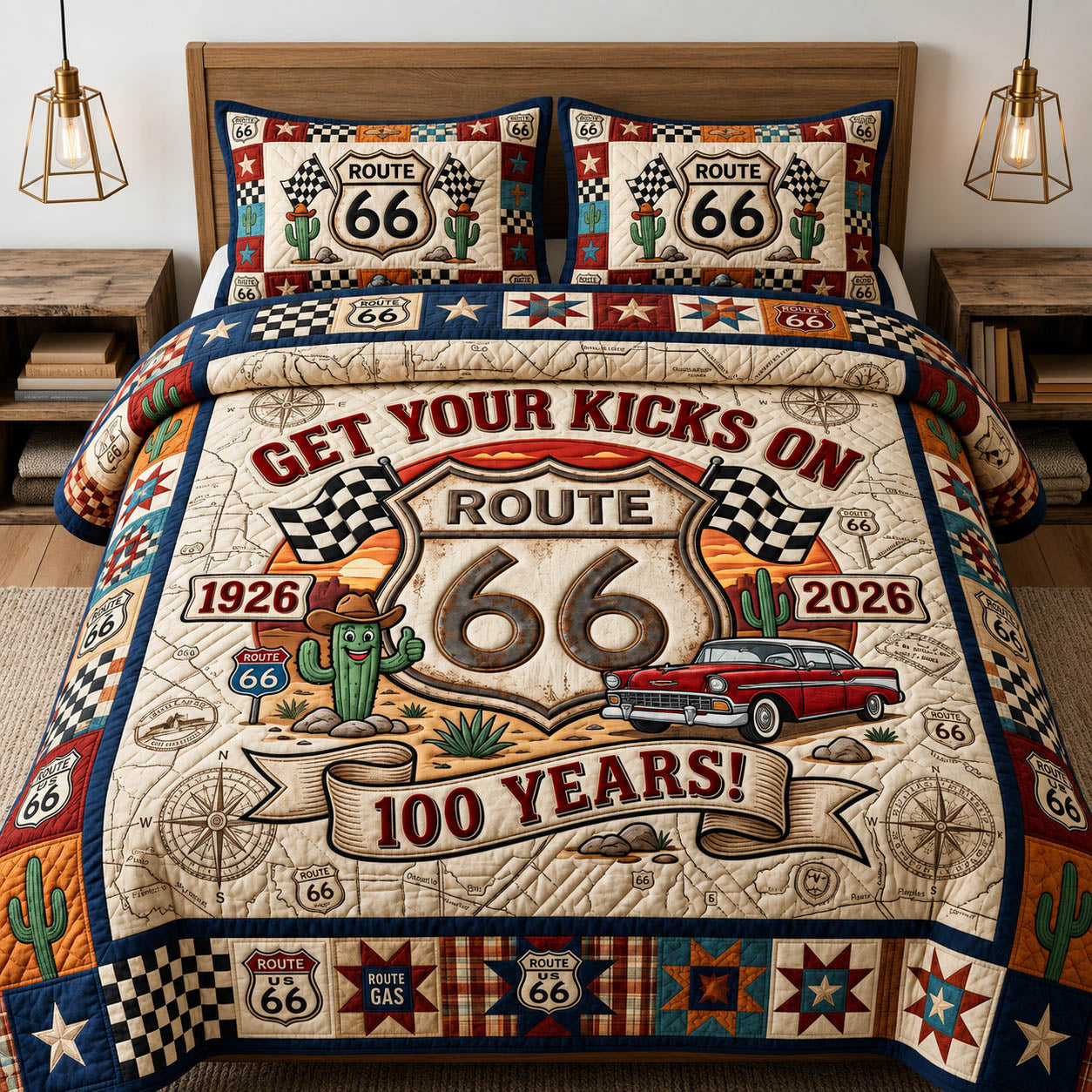 Route 66 100 Years 3-Piece Quilted Bedding Set GFTOLAN549