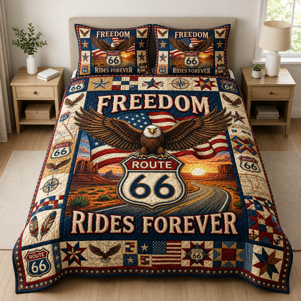Eagle Route 66 3-Piece Quilted Bedding Set GFTOLAN552