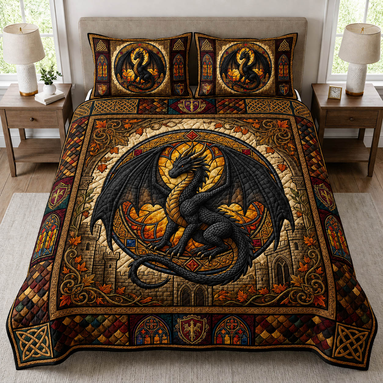 Fantasy Dragon 3-Piece Quilted Bedding Set GFTOLAN554