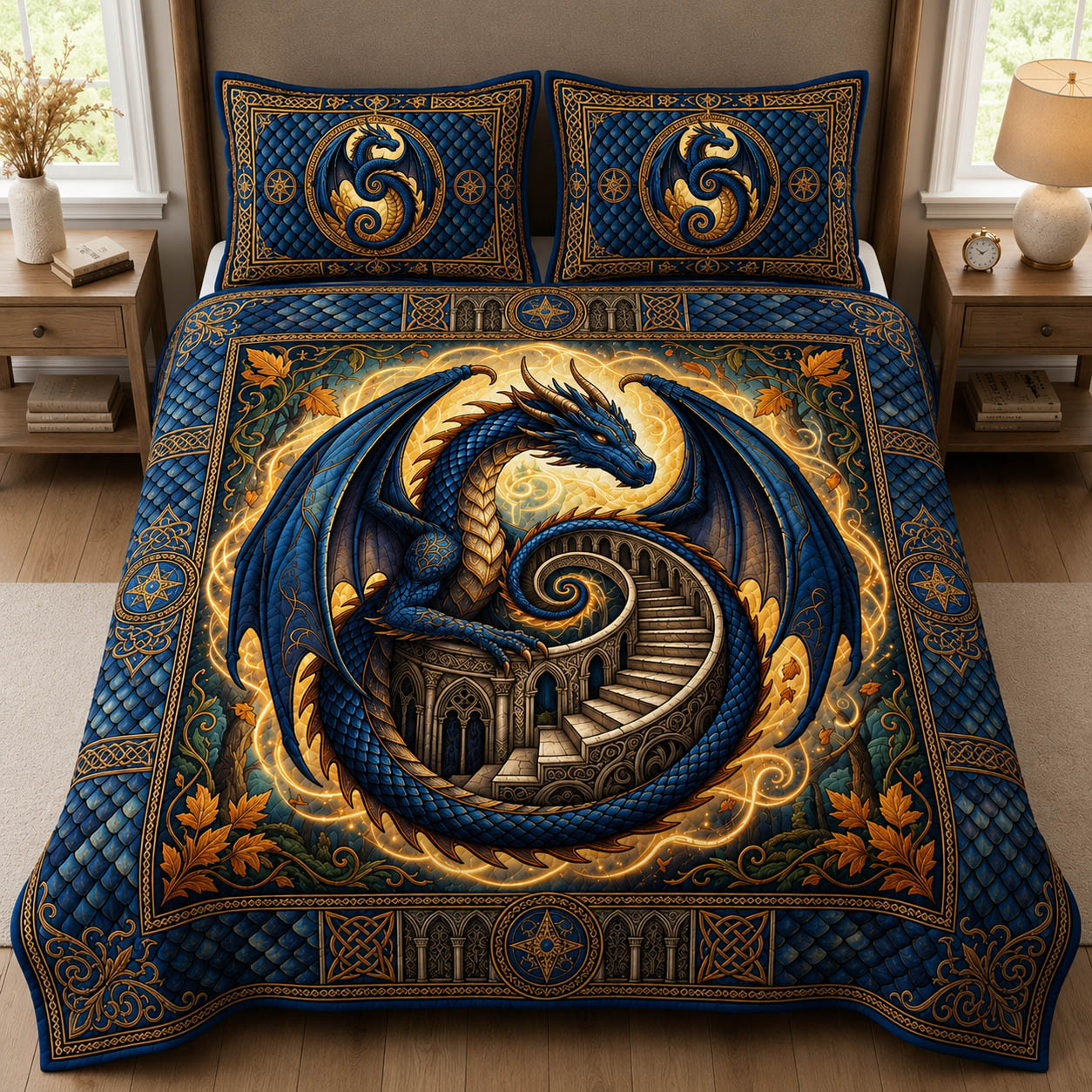 Fantasy Dragon 3-Piece Quilted Bedding Set GFTOLAN556