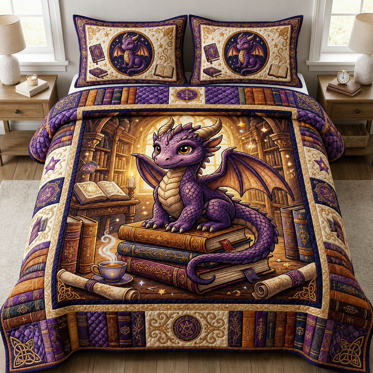 Dragon Book 3-Piece Quilted Bedding Set GFTOLAN558