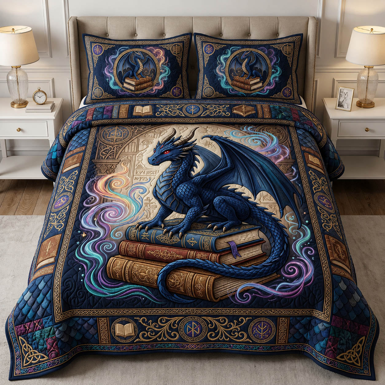 Dragon Book 3-Piece Quilted Bedding Set GFTOLAN559