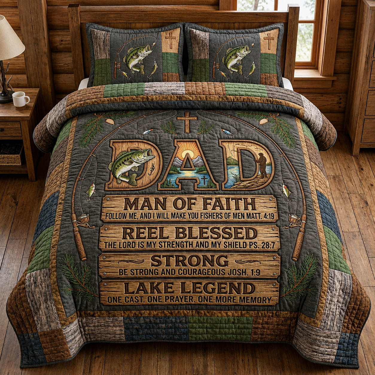 Christian Fishing Dad 3-Piece Quilted Bedding Set GFTOLAN612