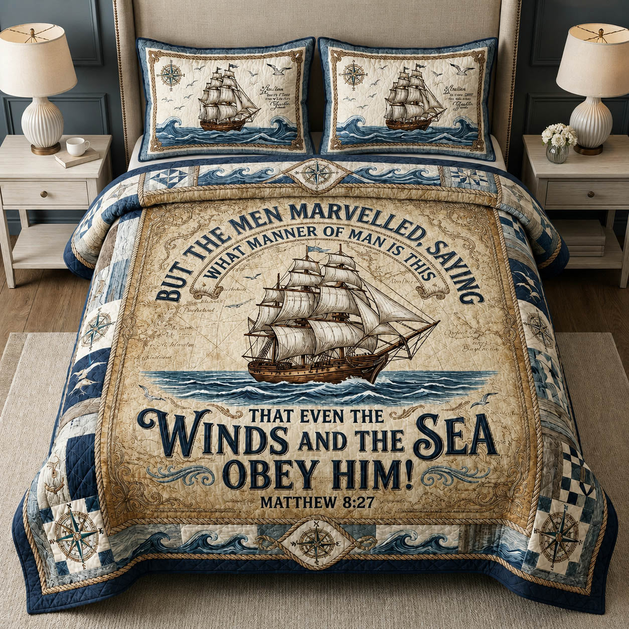 Christian Dad Nautical 3-Piece Quilted Bedding Set GFTOLAN615