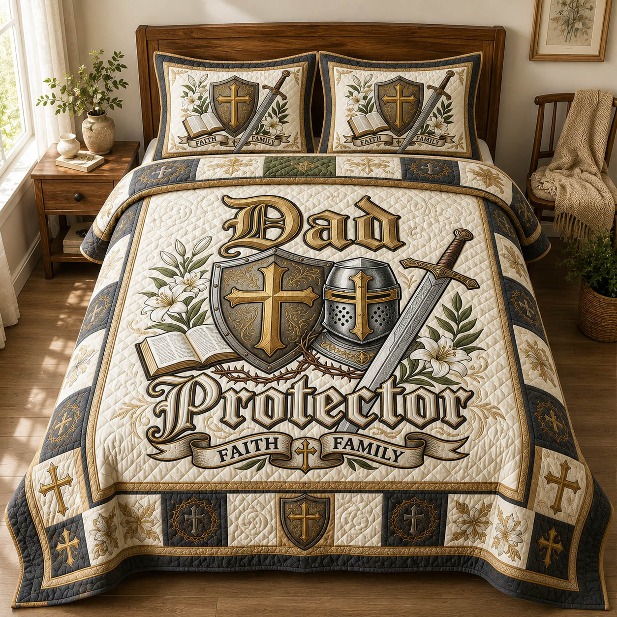 Christian Dad Protector 3-Piece Quilted Bedding Set GFTOLAN618