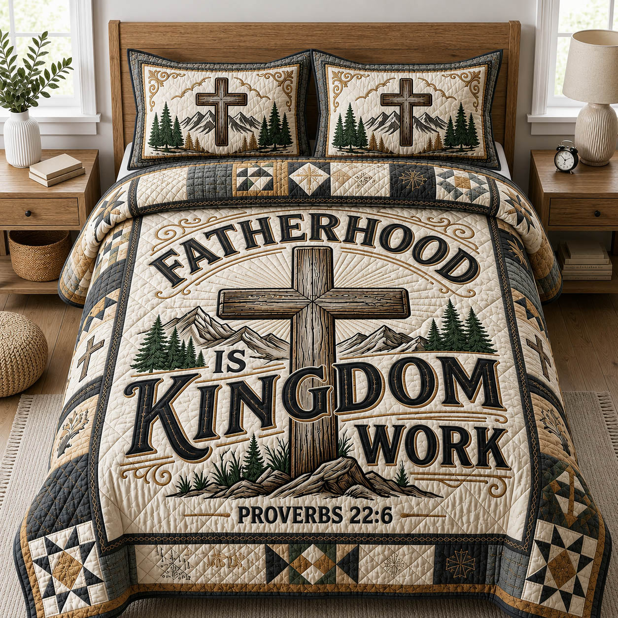 Fatherhood Is Kingdom Work 3-Piece Quilted Bedding Set GFTOLAN619