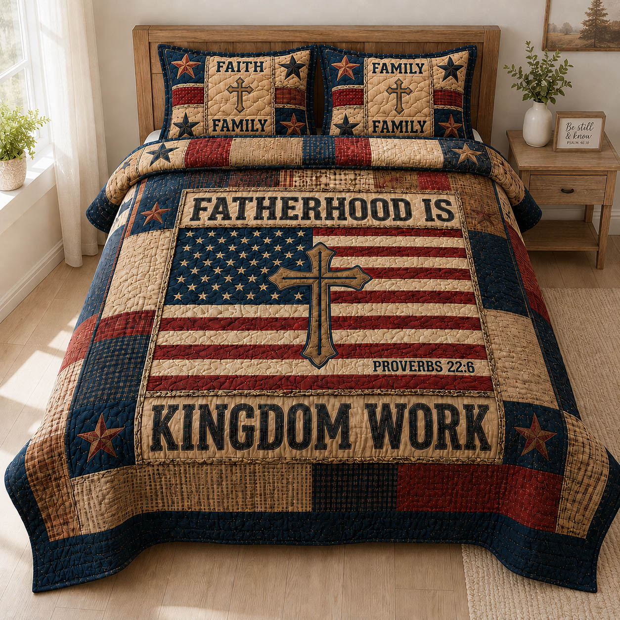 Fatherhood Is Kingdom Work 3-Piece Quilted Bedding Set GFTOLAN621